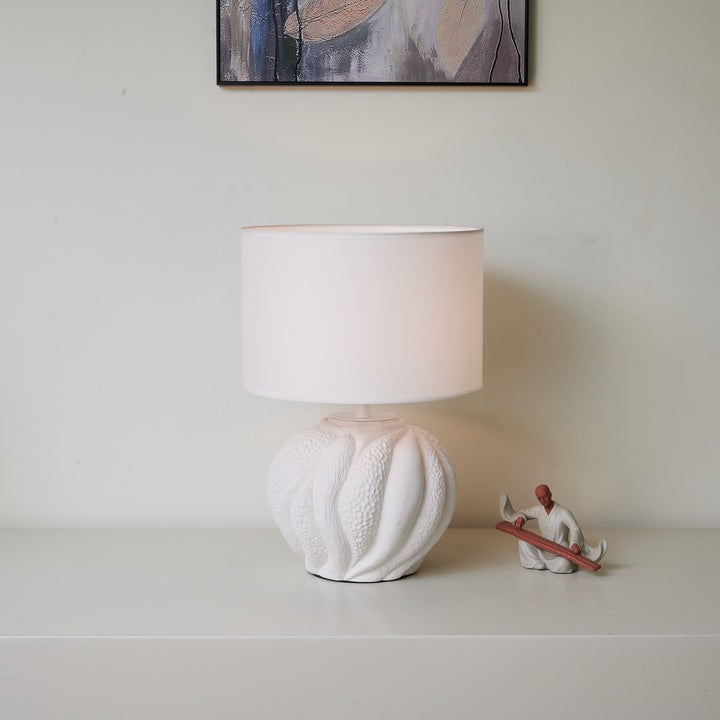 Textured Ceramic Table Lamp with Organic Curves and White Shade