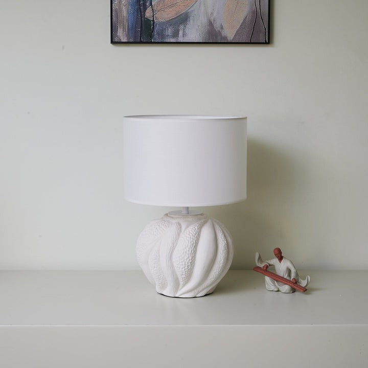 Textured Ceramic Table Lamp with Organic Curves and White Shade