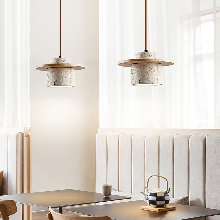 Travertine & Wood Duo Pendant Light