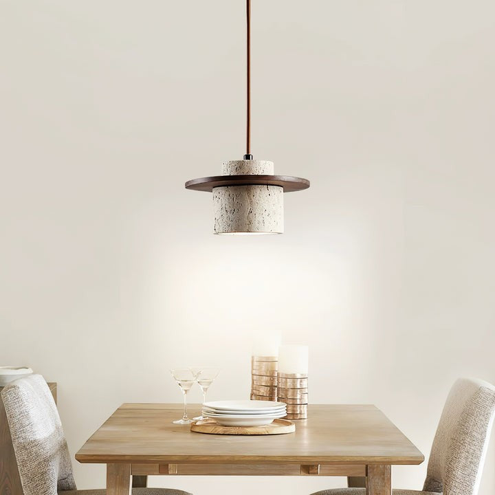 Travertine & Wood Duo Pendant Light