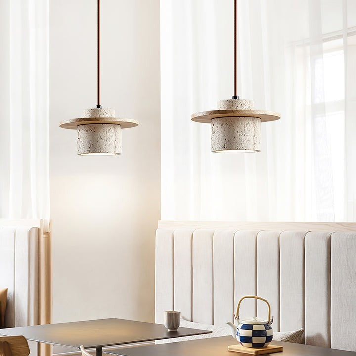 Travertine & Wood Duo Pendant Light
