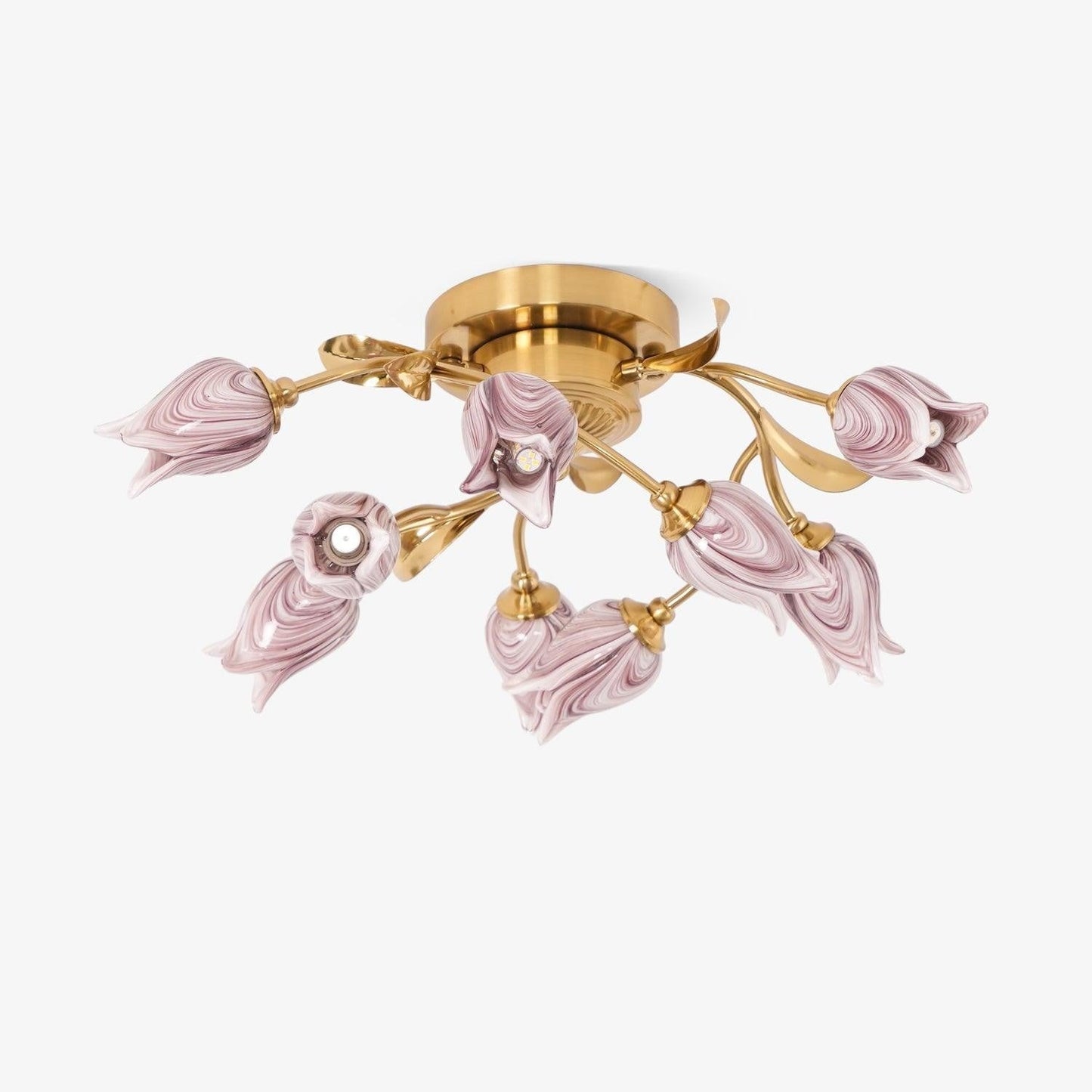 Tulip Glass Flower Ceiling Light with Gold Finish
