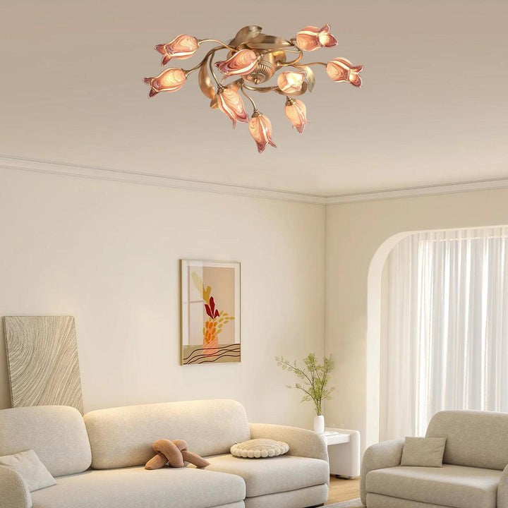 Tulip Glass Flower Ceiling Light with Gold Finish
