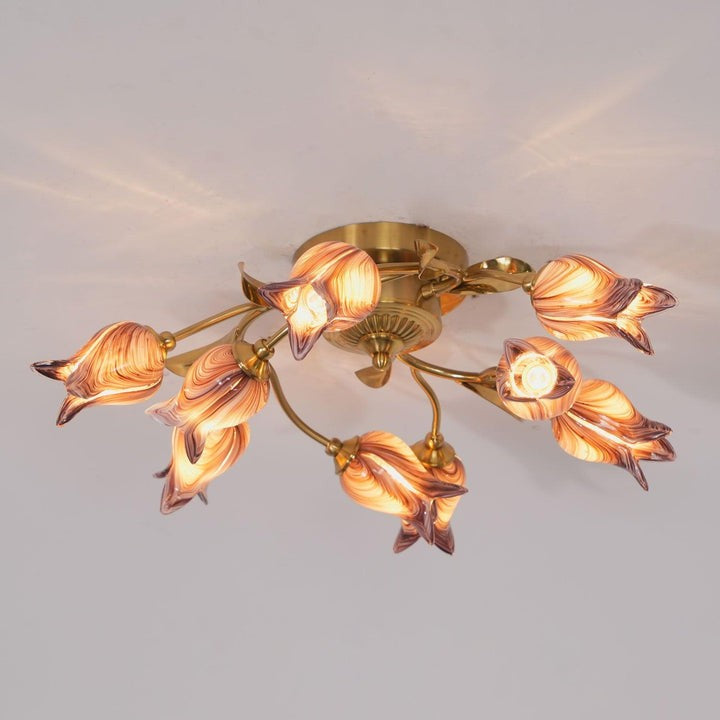 Tulip Glass Flower Ceiling Light with Gold Finish