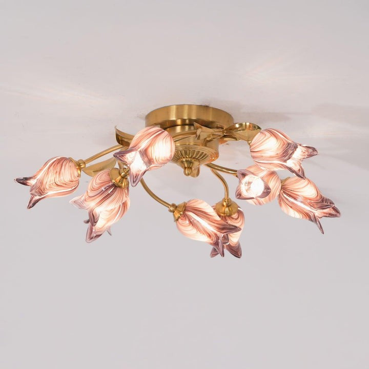 Tulip Glass Flower Ceiling Light with Gold Finish