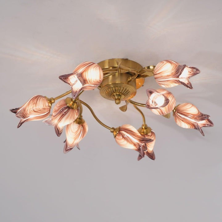 Tulip Glass Flower Ceiling Light with Gold Finish