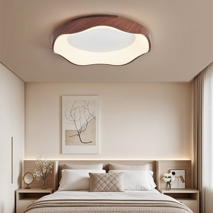 Wavy LED Ceiling Light with Walnut Woodgrain Finish