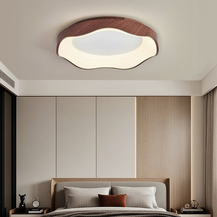 Wavy LED Ceiling Light with Walnut Woodgrain Finish