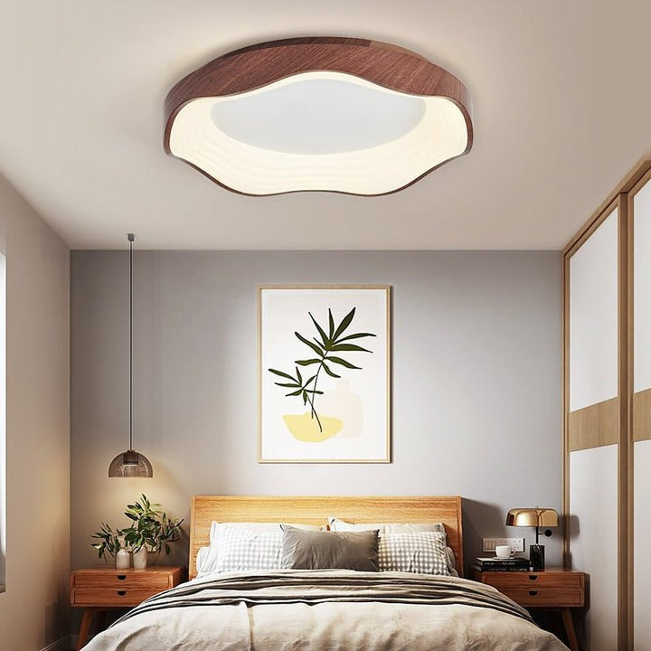 Wavy LED Ceiling Light with Walnut Woodgrain Finish