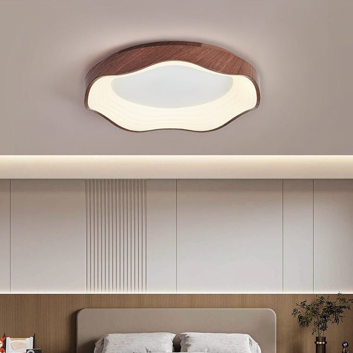 Wavy LED Ceiling Light with Walnut Woodgrain Finish