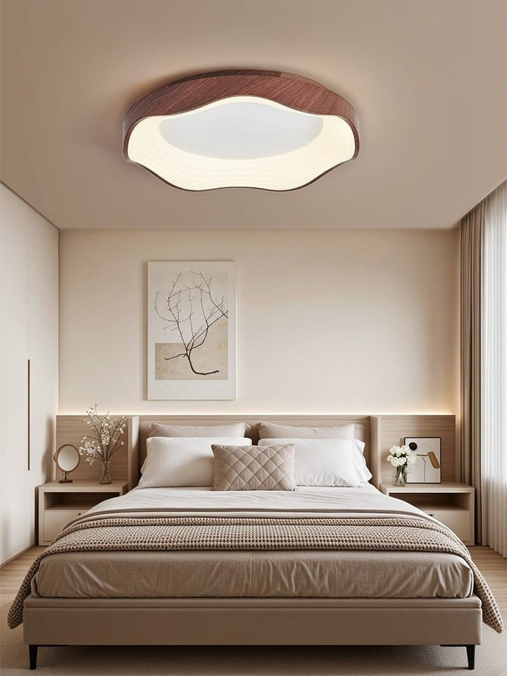 Wavy LED Ceiling Light with Walnut Woodgrain Finish