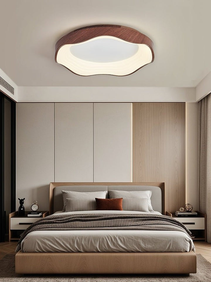 Wavy LED Ceiling Light with Walnut Woodgrain Finish