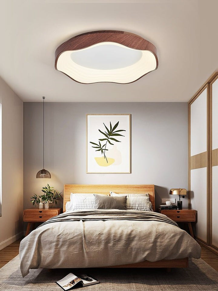 Wavy LED Ceiling Light with Walnut Woodgrain Finish