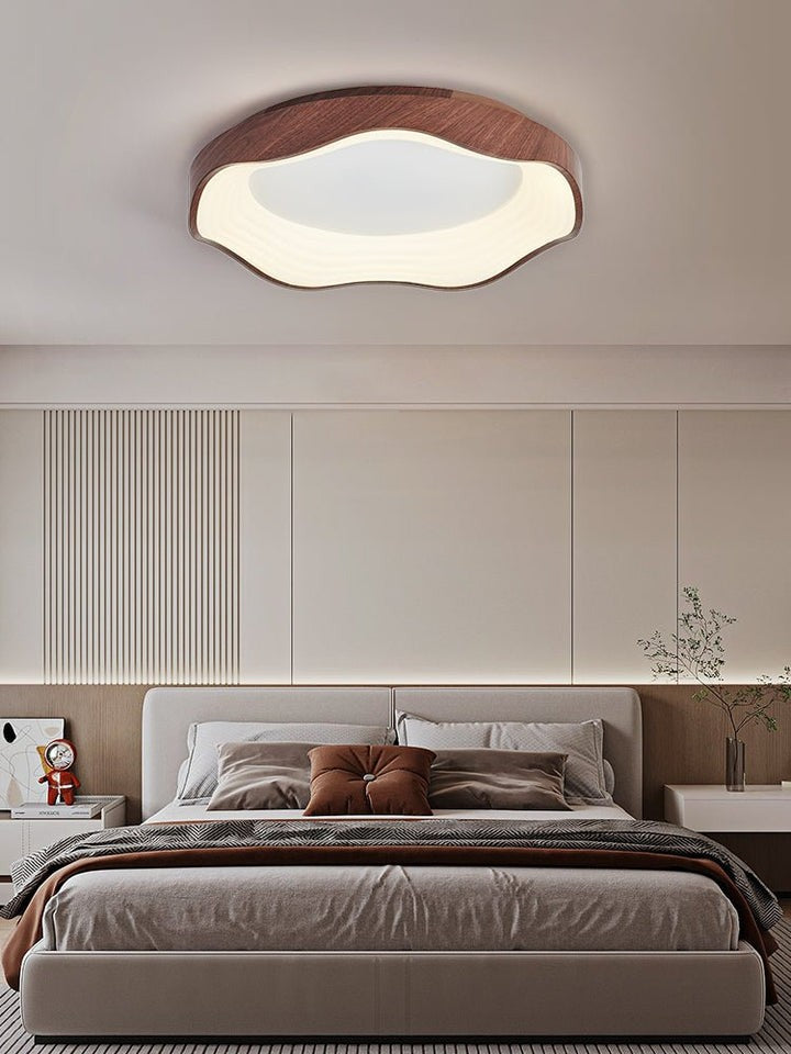 Wavy LED Ceiling Light with Walnut Woodgrain Finish