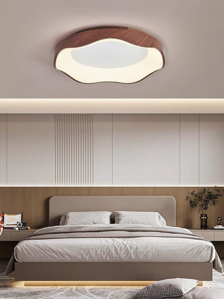Wavy LED Ceiling Light with Walnut Woodgrain Finish