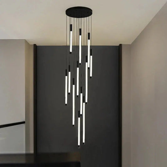 Modern Long Chandelier For Staircase Black/Gold/Silver