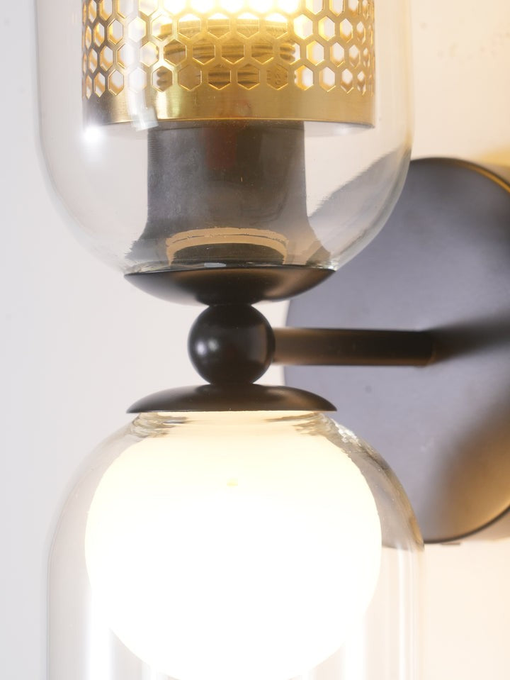 Adjustable Dual-Head Black Glass Wall Sconce
