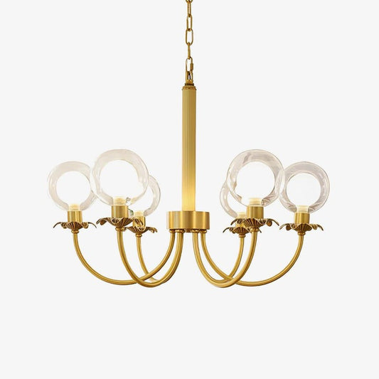 Brass and Glass Orb Chandelier - Modern Sphere LED Fixture