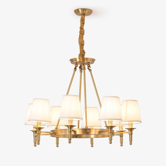 Industrial Brass Hoop Chandelier with Linen Shades
