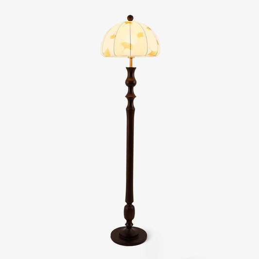 Lena Walnut Floor Lamp with White Fabric Shade