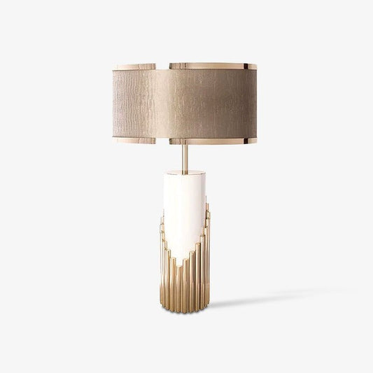 Minimalist White Marble Table Lamp with Gold Brass Accents