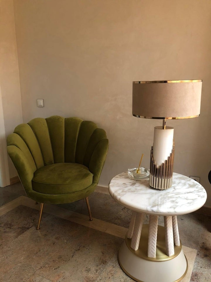 Minimalist White Marble Table Lamp with Gold Brass Accents