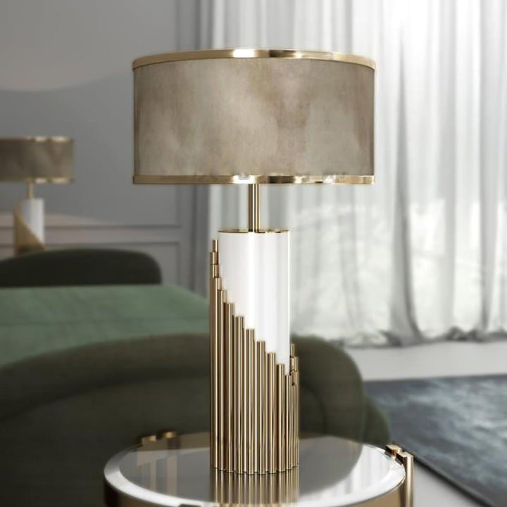 Minimalist White Marble Table Lamp with Gold Brass Accents