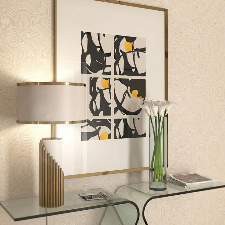 Minimalist White Marble Table Lamp with Gold Brass Accents