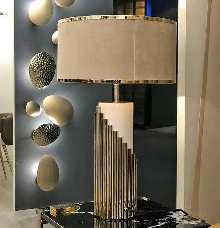 Minimalist White Marble Table Lamp with Gold Brass Accents