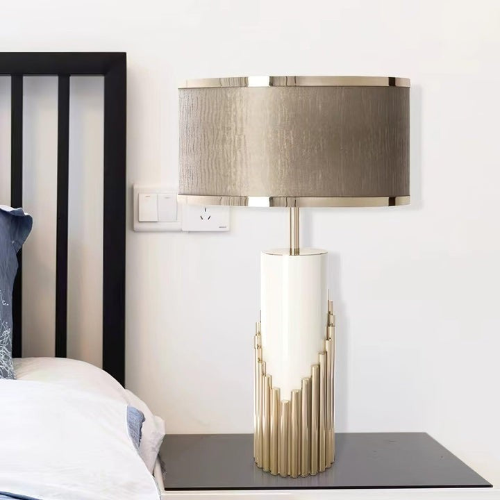 Minimalist White Marble Table Lamp with Gold Brass Accents