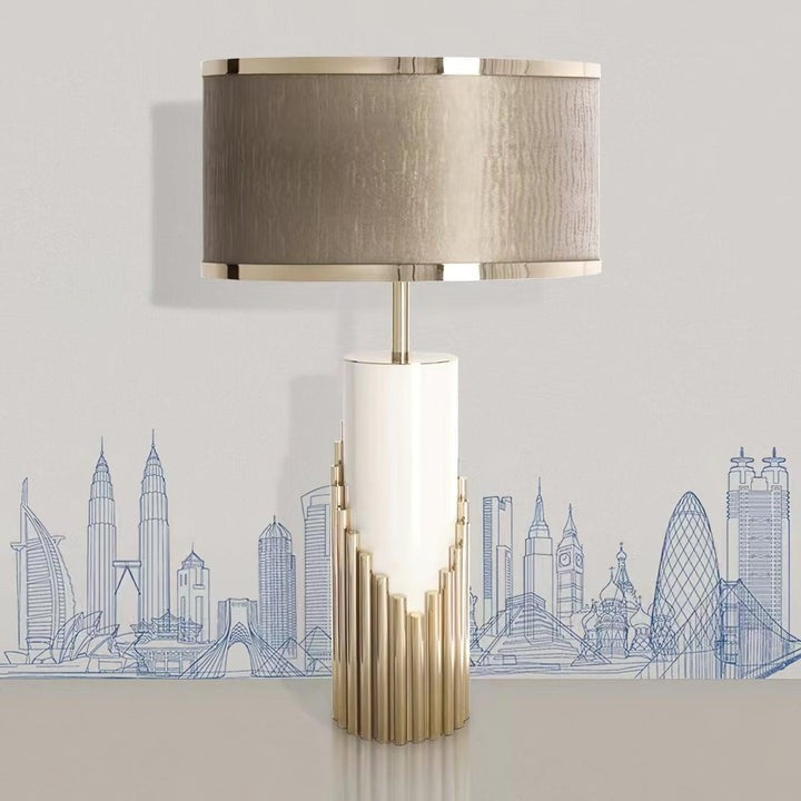Minimalist White Marble Table Lamp with Gold Brass Accents