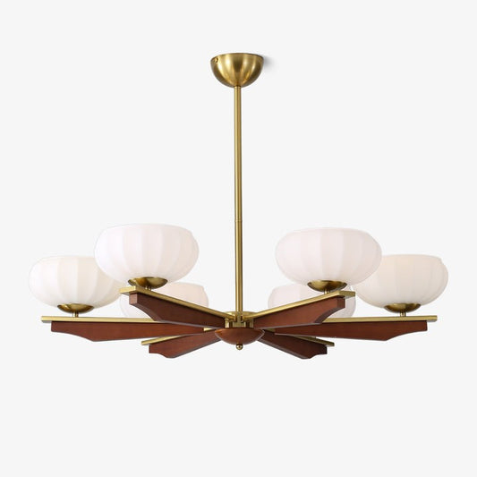 Modern Glass & Wood LED Chandelier with Iron Frame