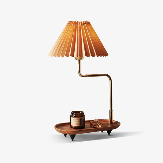 Pleated Fabric Candle Melting Table Lamp – Wood & Iron
