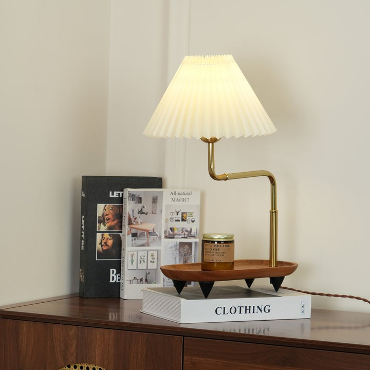 Pleated Fabric Candle Melting Table Lamp – Wood & Iron
