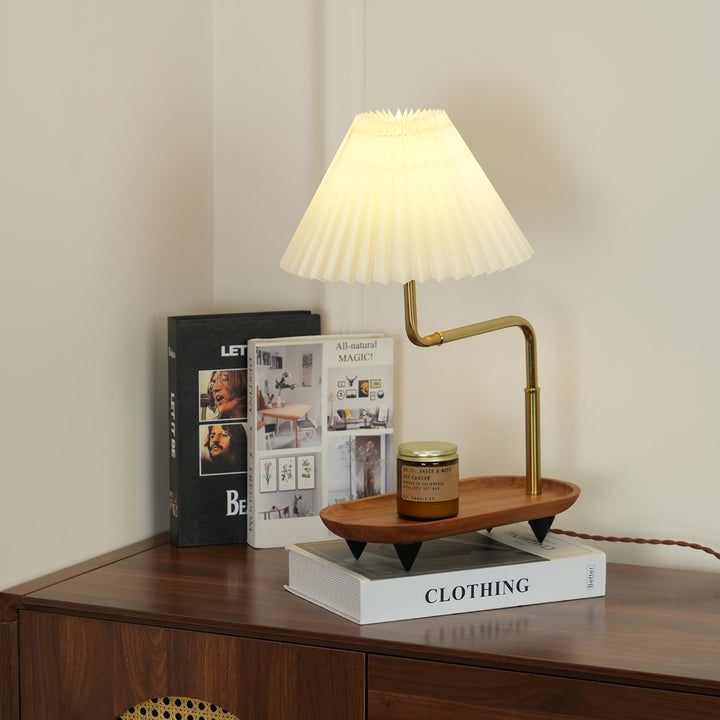 Pleated Fabric Candle Melting Table Lamp – Wood & Iron