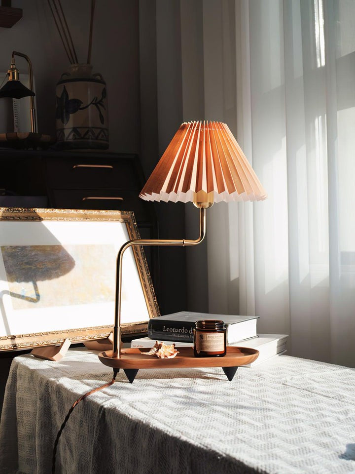 Pleated Fabric Candle Melting Table Lamp – Wood & Iron