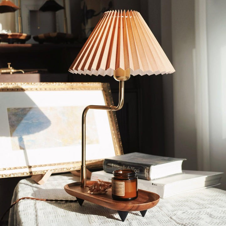 Pleated Fabric Candle Melting Table Lamp – Wood & Iron