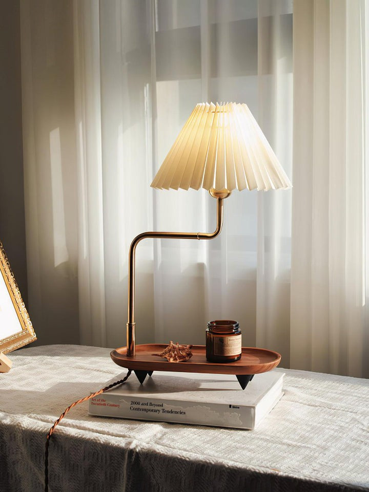 Pleated Fabric Candle Melting Table Lamp – Wood & Iron