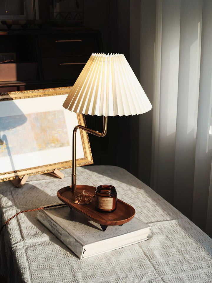 Pleated Fabric Candle Melting Table Lamp – Wood & Iron