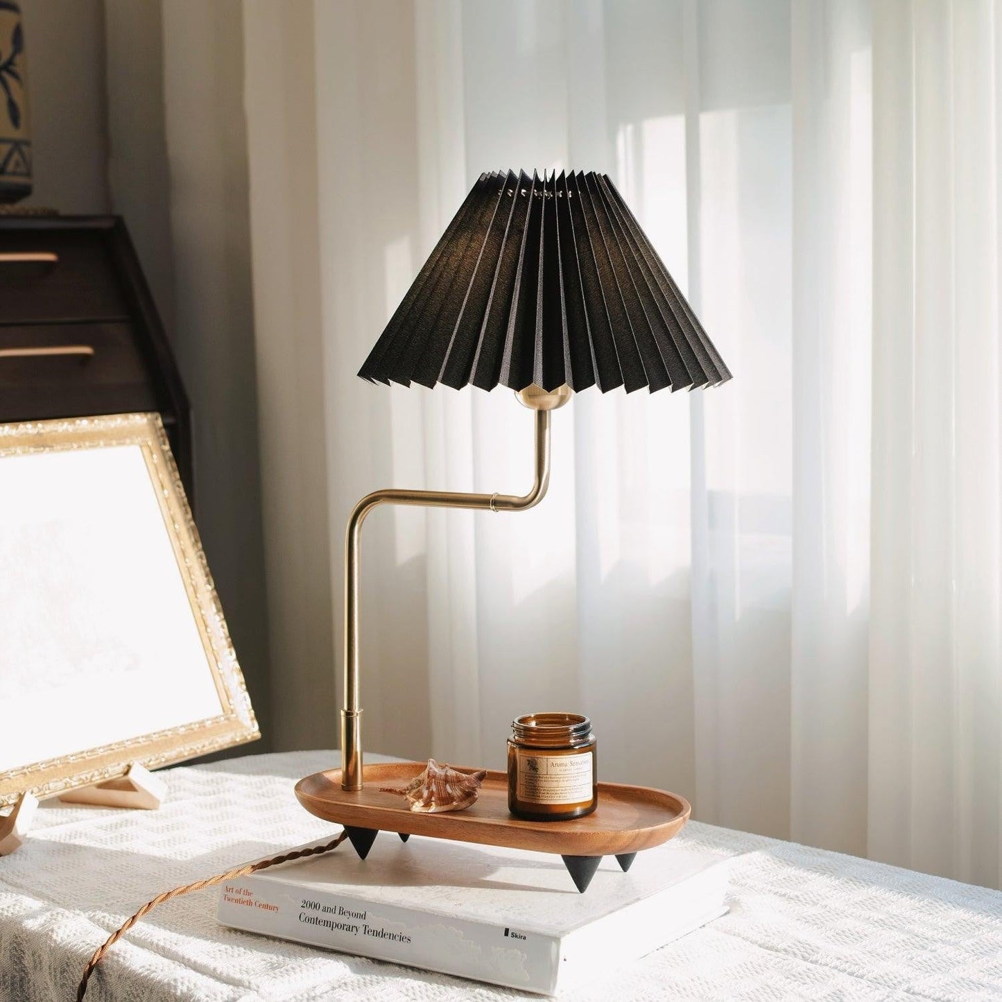 Pleated Fabric Candle Melting Table Lamp – Wood & Iron