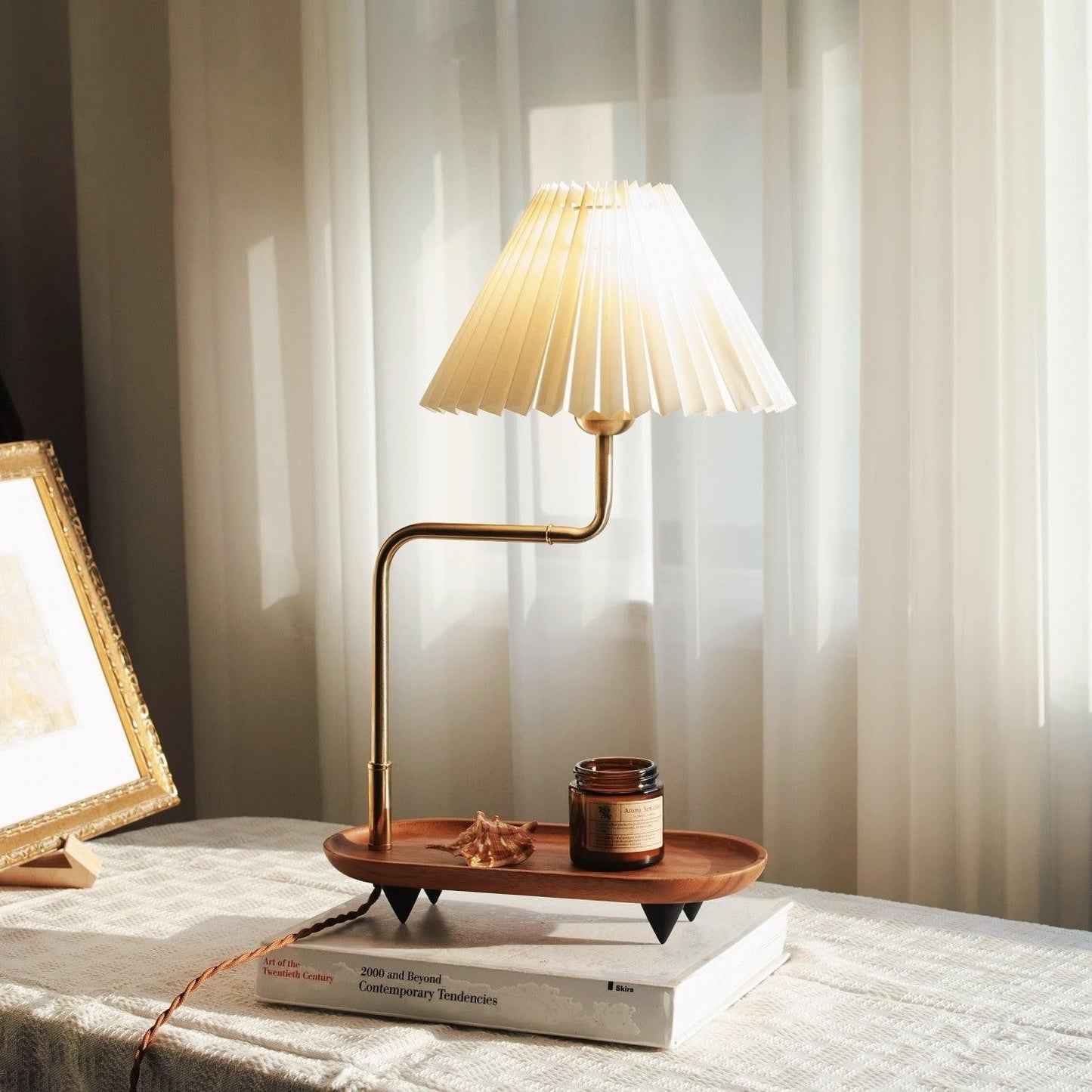 Pleated Fabric Candle Melting Table Lamp – Wood & Iron