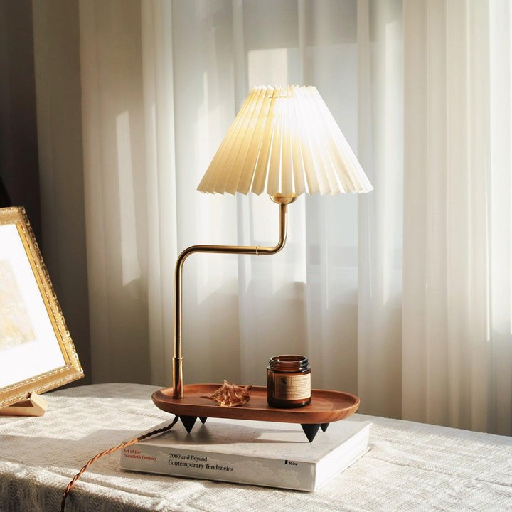Pleated Fabric Candle Melting Table Lamp – Wood & Iron