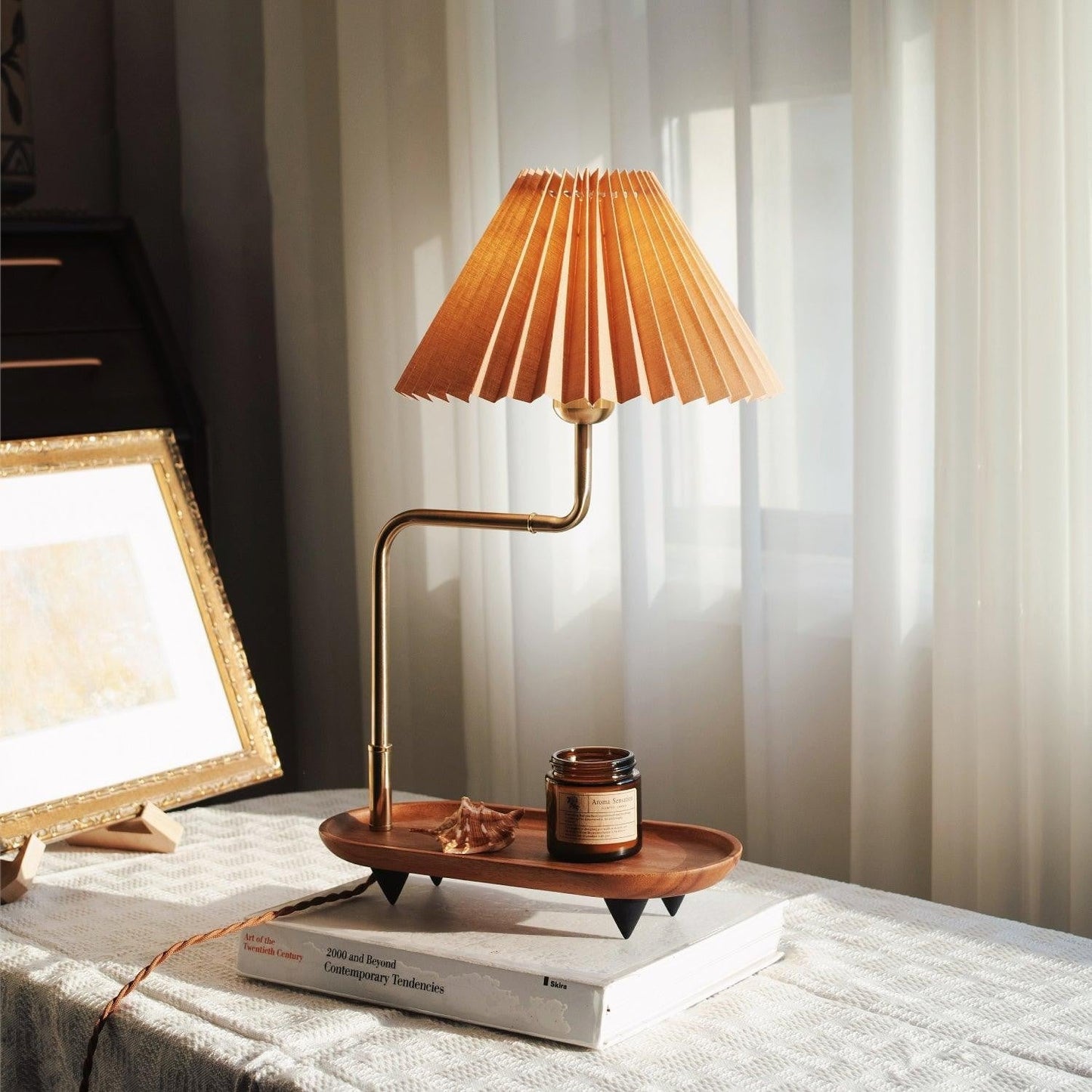 Pleated Fabric Candle Melting Table Lamp – Wood & Iron