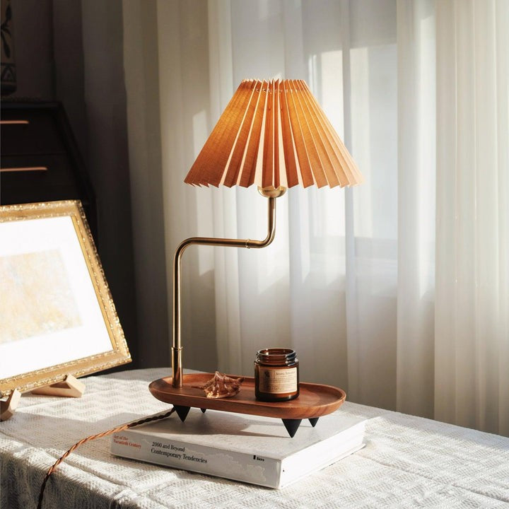 Pleated Fabric Candle Melting Table Lamp – Wood & Iron