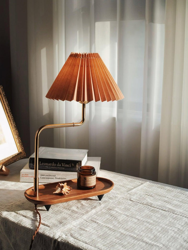 Pleated Fabric Candle Melting Table Lamp – Wood & Iron