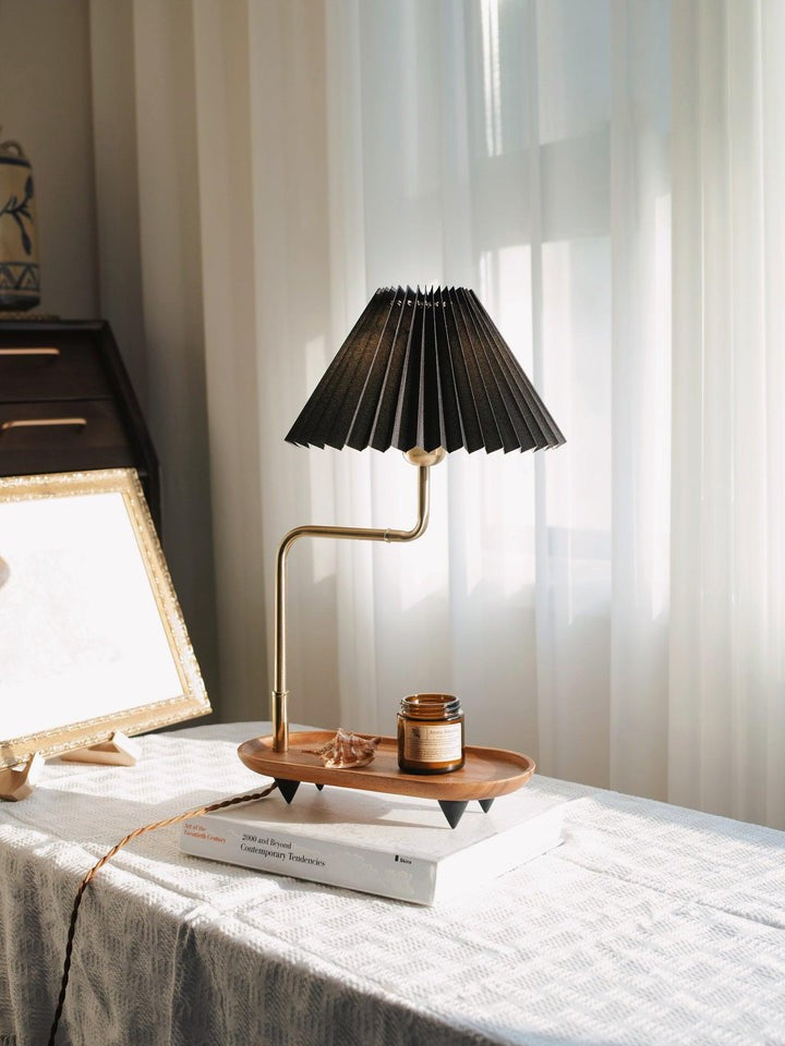 Pleated Fabric Candle Melting Table Lamp – Wood & Iron