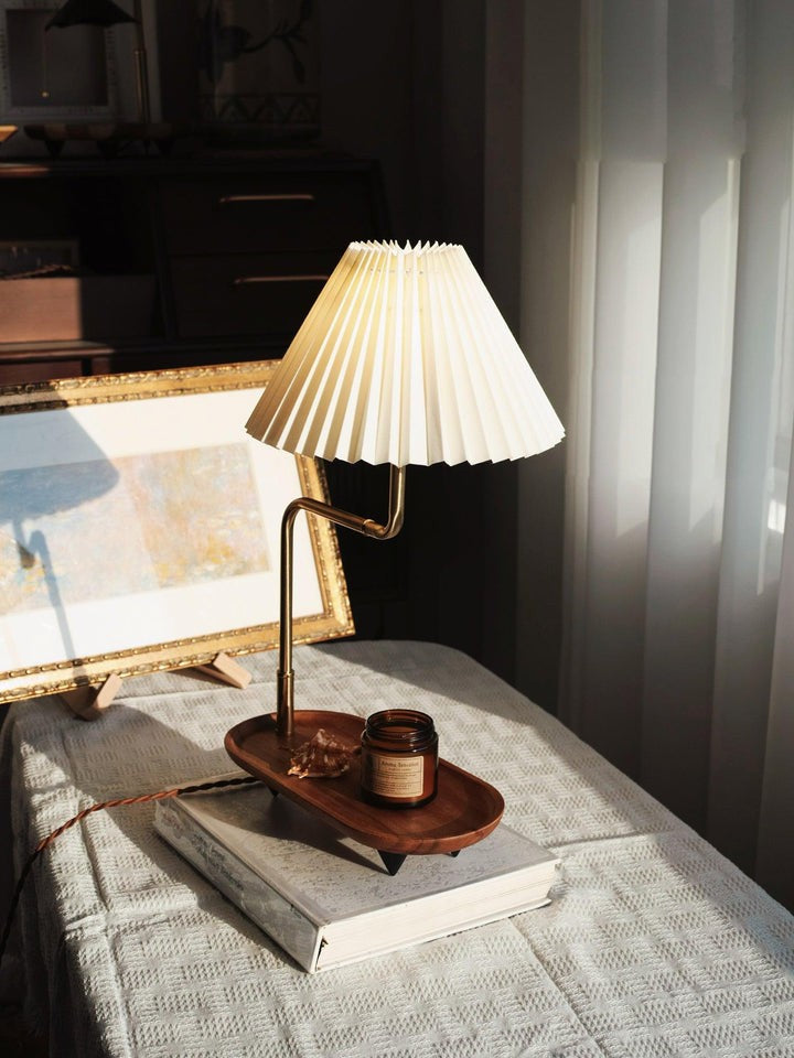 Pleated Fabric Candle Melting Table Lamp – Wood & Iron