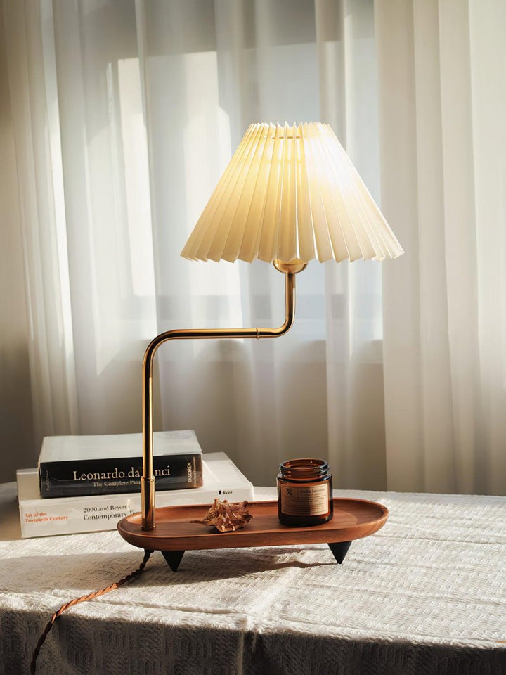 Pleated Fabric Candle Melting Table Lamp – Wood & Iron
