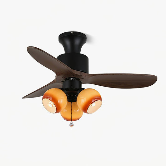 Retro Amber Glass Ceiling Fan with LED Light
