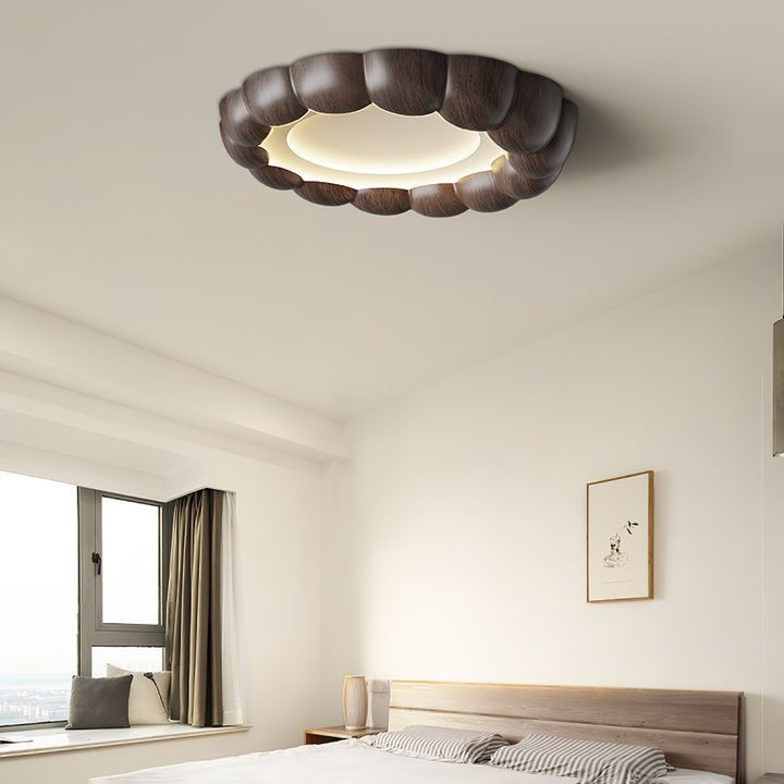Ripple-Textured Faux Wood Flush Mount Ceiling Light